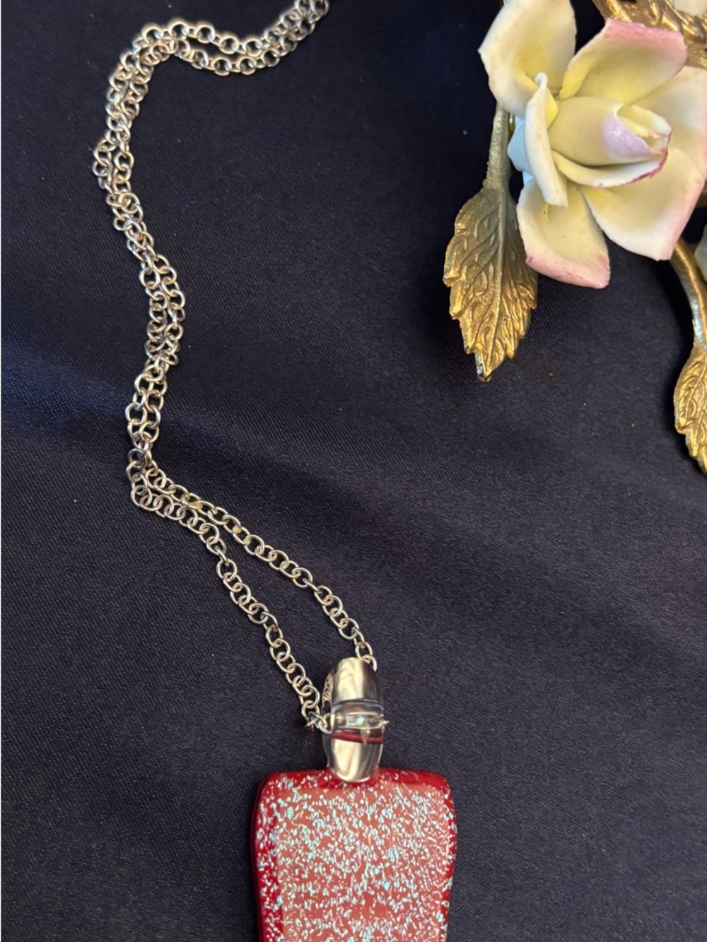 Red Glass Pendant Necklace with 925  Chain
